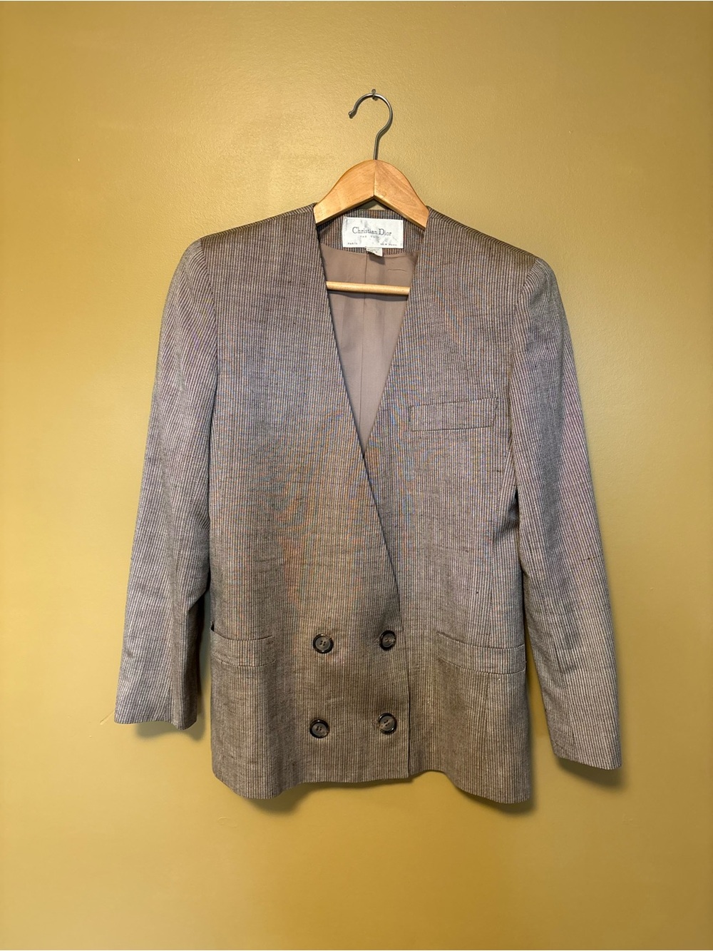 Christian Dior Double-Breasted Brown Pinstripe Vintage Blazer and Pencil Skirt